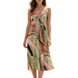 Jason Wu Olive Green Abstract dress with Pink & Black Accents